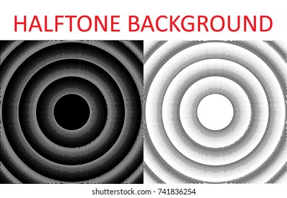 Set of monochrome halftone backgrounds from the concentric circles. Vector illustration