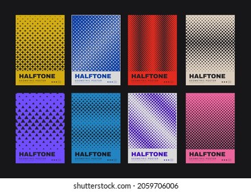 Set von Monochrome Halftone Covers.Collection von abstrakten geometrischen Postern. Cool moderne Hintergründe. Swiss Design Elemente.