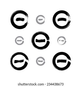 Set of monochrome hand-drawn validation icons scanned and vectorized, collection of brush drawing minus press buttons, hand-painted minimize symbols isolated on white background.
