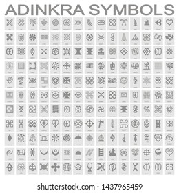 set of monochrome icons with adinkra symbols 