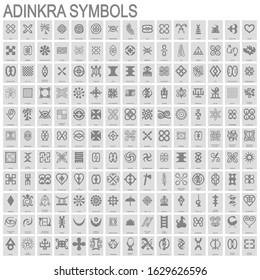 set of monochrome icons with adinkra symbols 