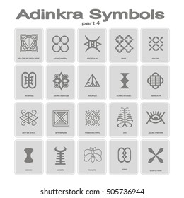 set of monochrome icons with adinkra symbols (part 4)