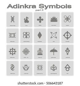 set of monochrome icons with adinkra symbols (part 6)