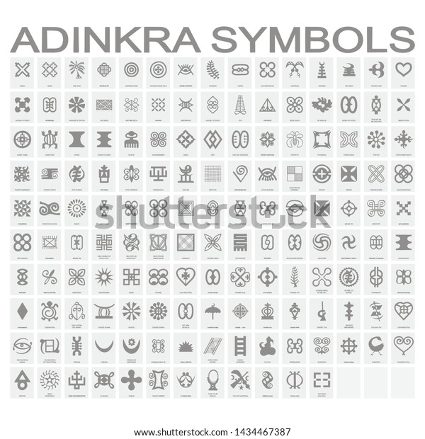 Set Of Monochrome Icons With Adinkra Symbols