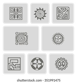 Set of monochrome icons with American Indians art and ethnic ornaments 