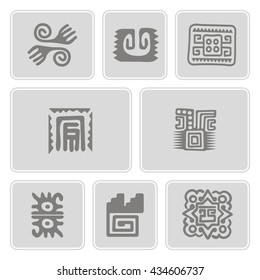 Set of monochrome icons with American Indians art and ethnic ornaments