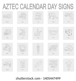 set of monochrome icons with Aztec calendar Day signs 