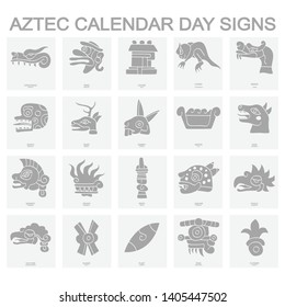 set of monochrome icons with Aztec calendar Day signs 