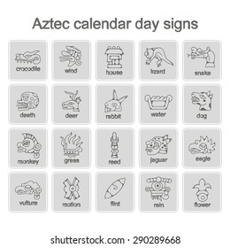 set of monochrome icons with Aztec calendar Day signs for your design