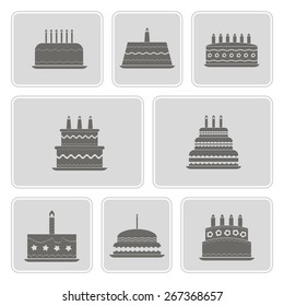 set of monochrome icons with birthday cakefor your design