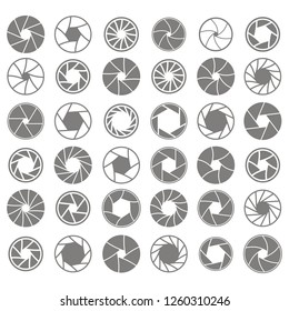set of monochrome icons with camera shutter symbols for your design