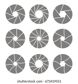 set of monochrome icons with camera shutter symbols for your design