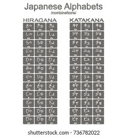 Set of monochrome icons with combinations of hiragana and katakana for your design