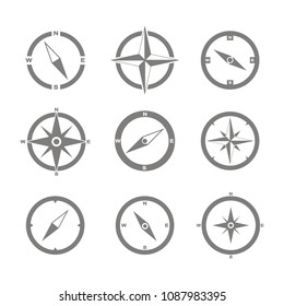 Set of monochrome icons with compass for your design