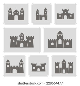 set of monochrome icons with different castles for your design