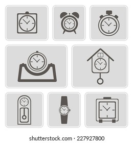 set of monochrome icons with different clocks for your design