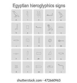 Set of monochrome icons with egyptian hieroglyphics signs for your design