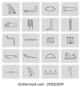 set of monochrome icons with Egyptian hieroglyphs for your design