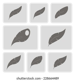 set of monochrome icons with feathers for your design