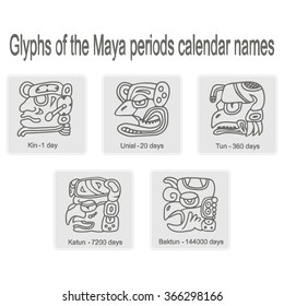 set of monochrome icons with glyphs of the Maya periods calendar names for your design