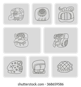 set of monochrome icons with glyphs of Mayan writing for your design