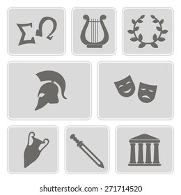 set of monochrome icons with greece symbols for your design