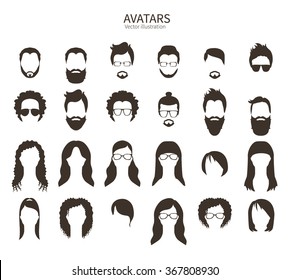 Set of monochrome icons. Hairstyle and beards.