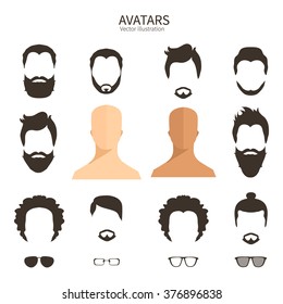Set of monochrome icons. Hairstyle and beards.