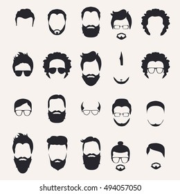 Set of monochrome icons. Hairstyle and beards.