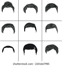 Set of monochrome icons. Hairstyle Silhouettes of hair styling Vector