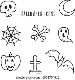 Set of monochrome icons for Halloween for design. Vector illustration