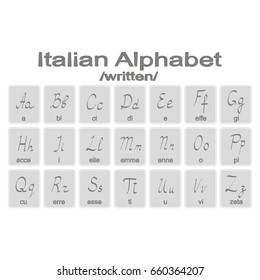 Set of monochrome icons with Italian Alphabet for your design