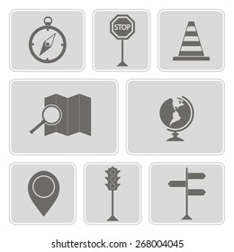 set of monochrome icons with map and location sign for your design