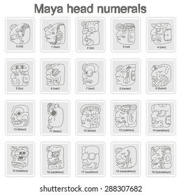 Set of monochrome icons with Maya head numerals  glyphs for your design