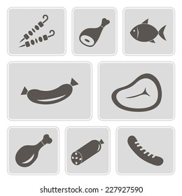 set of monochrome icons with meat products for your design