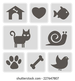 set of monochrome icons with pets for your design