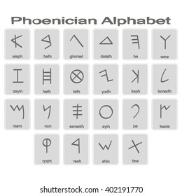 Set of monochrome icons with phoenician alphabet for your design