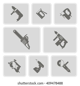 set of monochrome icons with power tools for your design