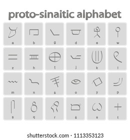 Set of monochrome icons with proto-sinaitic alphabet for your design