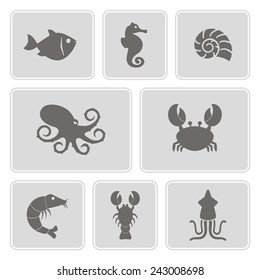 set of monochrome icons with sea food and products for your design 