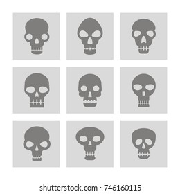set of monochrome icons with skulls for your design