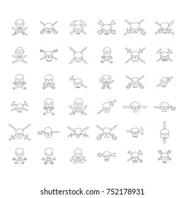 set of monochrome icons with skulls for your design