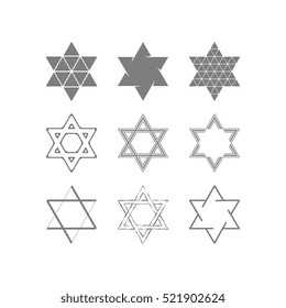 set of monochrome icons with star of David traditional Jewish symbol for your design