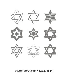 set of monochrome icons with star of David traditional Jewish symbol for your design