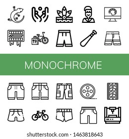 Set of monochrome icons such as Lizard, Painting palette, Juggling, Bicycle, Native american, Short, Baseball bat, Shorts, Film roll, Film strip, Laser , monochrome