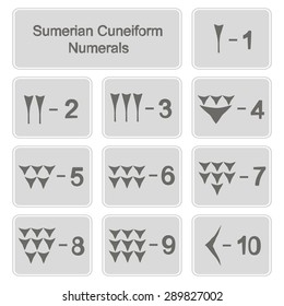 Set of monochrome icons with sumerian cuneiform numerals for your design