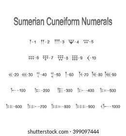 Set of monochrome icons with sumerian cuneiform numerals for your design