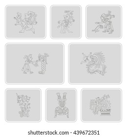 set of monochrome icons with symbols from Aztec codices for your design