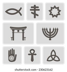 set of monochrome icons with symbols of religion for your design 