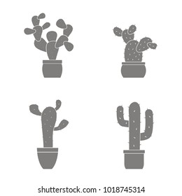 set of monochrome icons with vector cactus for your design
